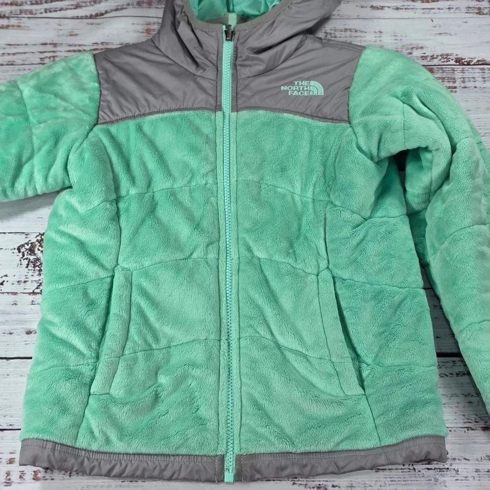 The North Face REVERSIBLE Jacket Girls S 7/8 Mint Green Grey Excellent Mossbud